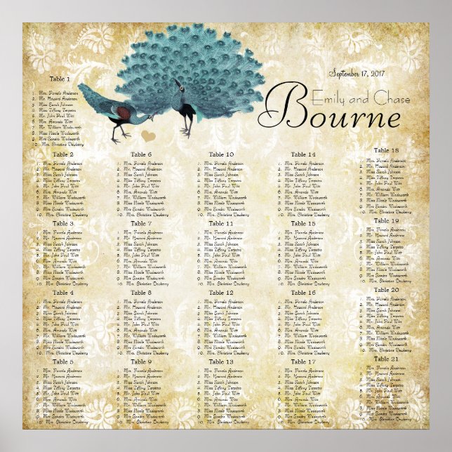 Paisley Peacock Färg Reception Sittschema Poster (Framsidan)