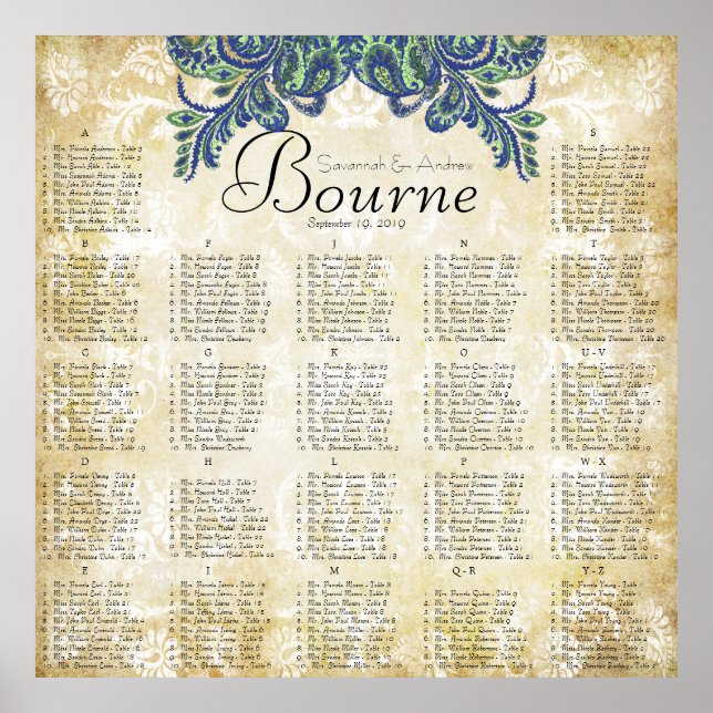 Paisley Peacock Färg Reception Sittschema Poster (Framsidan)