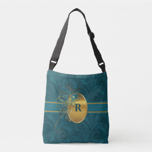 Paisley Peacock med Monogram i Teal och Guld Axelväska