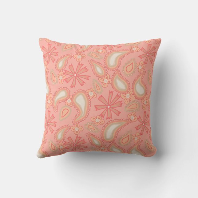 Paisley Persika Blommor Kudde (Baksida)