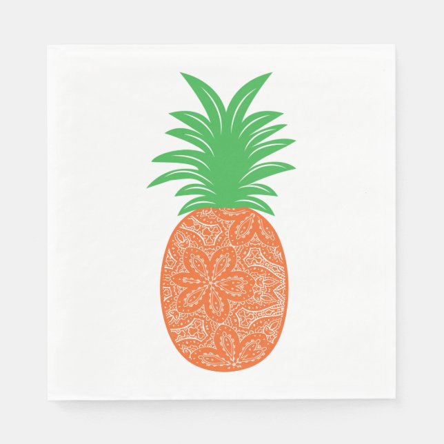 Paisley Pineapple Orange Blommigt Tropical Bröllop Pappersservett (Framsidan)