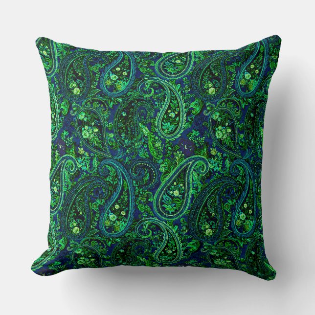 Paisley Profusion Vibrant Blommig Blå Grön   Kudde (Framsida)