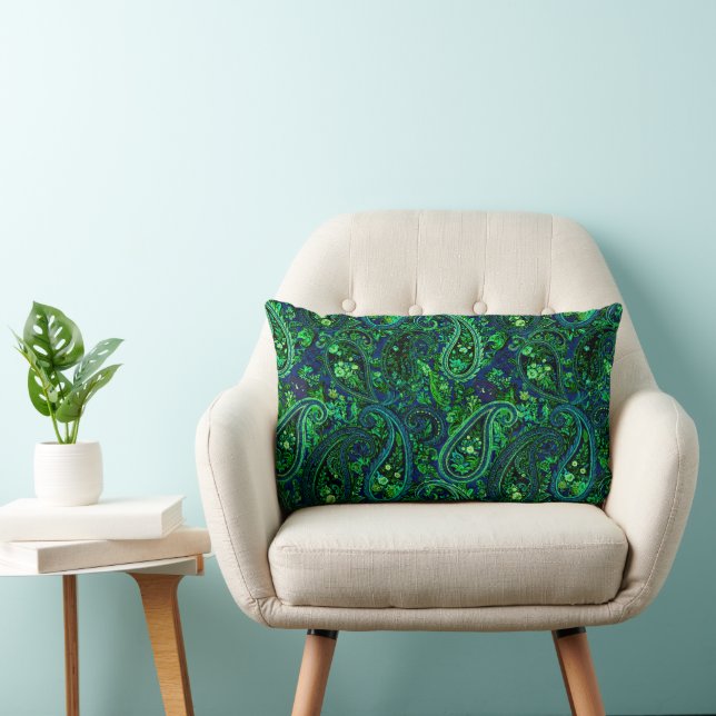 Paisley Profusion Vibrant Blommig Blå Grön   Lumbarkudde (Stol)