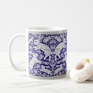 Paisley Rabbit Ceramic Tile Mönster Blue & White Kaffemugg