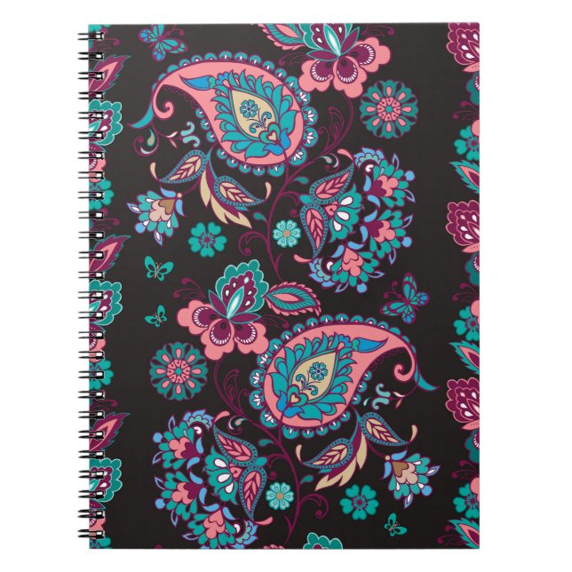 Paisley Rand: Black Decorative Seamless Anteckningsbok (Framsidan)