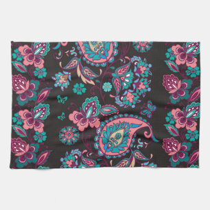 Paisley Rand: Black Decorative Seamless Kökshandduk