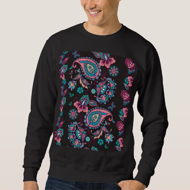 Paisley Rand: Black Decorative Seamless Lång Ärmad Tröja (Framsida)
