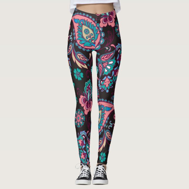 Paisley Rand: Black Decorative Seamless Leggings (Framsida)