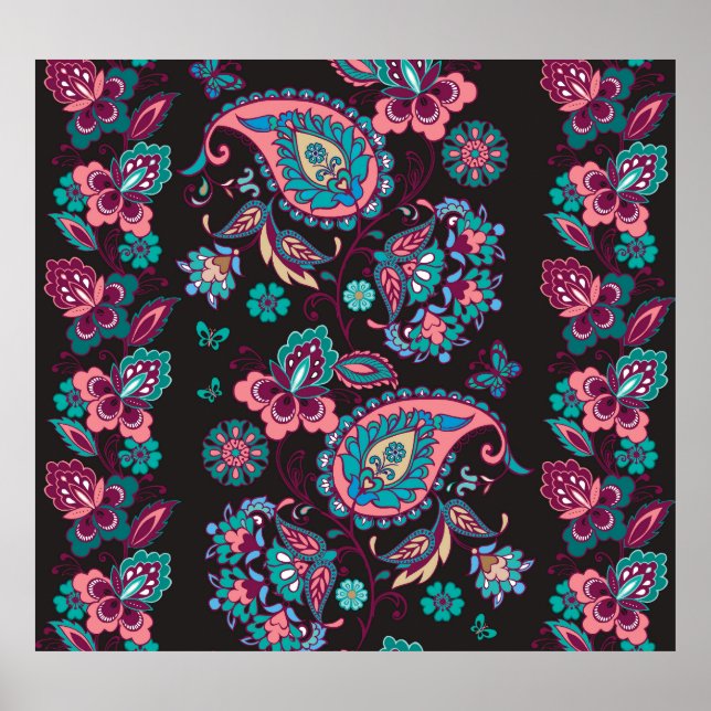 Paisley Rand: Black Decorative Seamless Poster (Framsidan)
