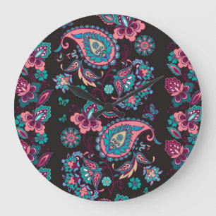 Paisley Rand: Black Decorative Seamless Stor Klocka