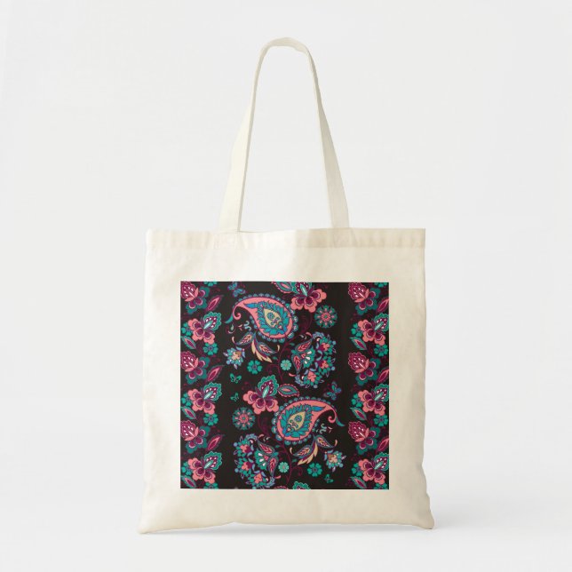 Paisley Rand: Black Decorative Seamless Tygkasse (Framsidan)