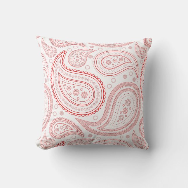 Paisley Röd på Vit Kuddvar Kudde (Framsida)