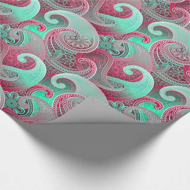 Paisley Rosa and Aqua Damask Pattern Presentpapper (Hörn)