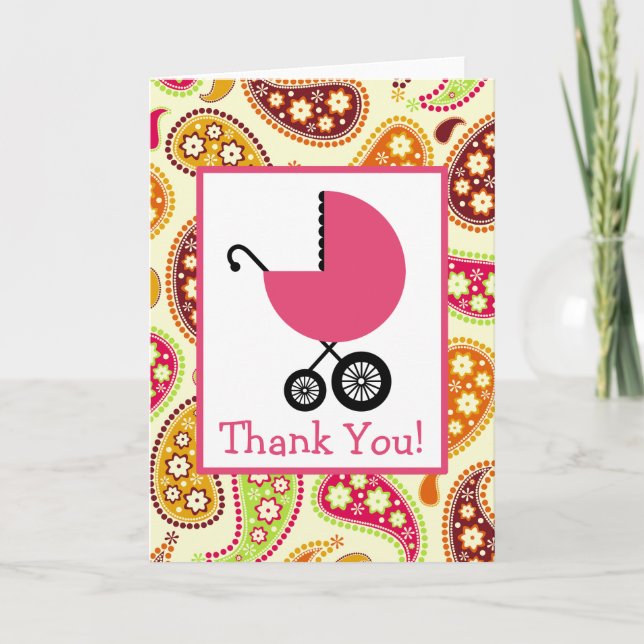 Paisley & Rosa Carriage Baby Shower Tack Kort (Framsida)