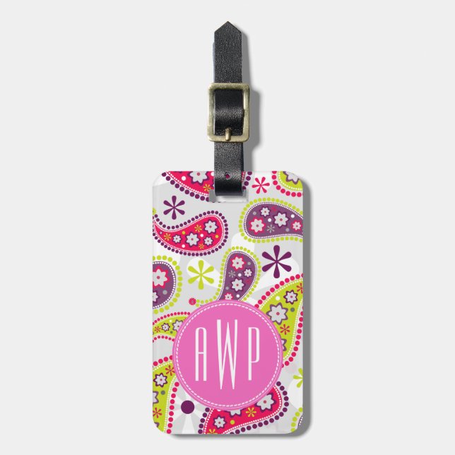 Paisley & rosa Monogram Bagagebricka (Vertikal Framsida)