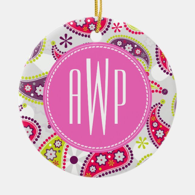 Paisley & rosa Monogram Julgransprydnad Keramik (Framsidan)