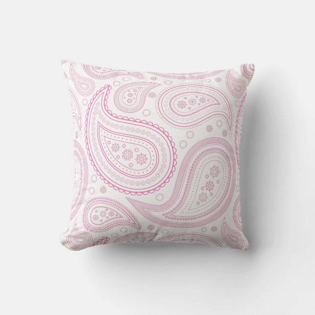 Paisley Rosa på Vit Kuddslip Kudde (Framsida)