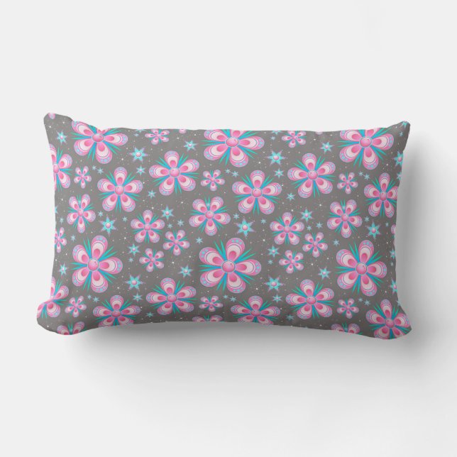 Paisley Rosa Retro 60s Flowers Lumbarkudde (Framsida)
