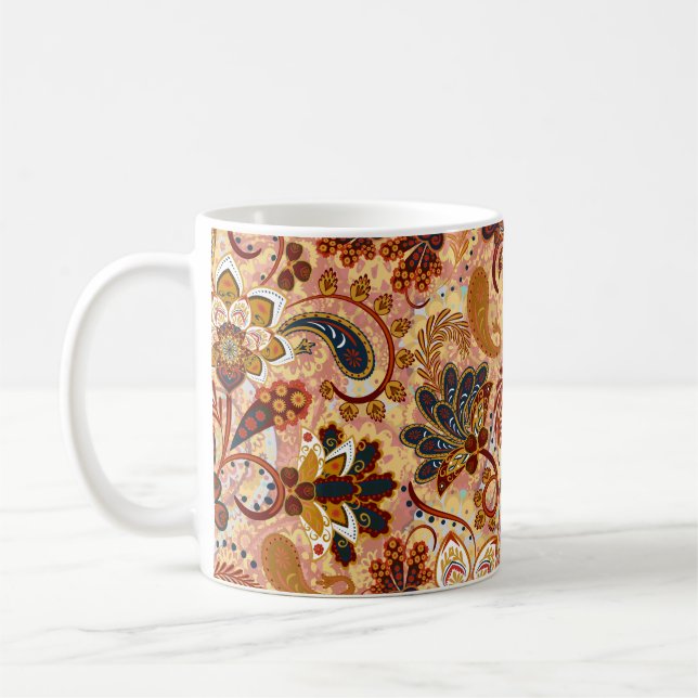 Paisley seamless mönster med blommor i indian st kaffemugg (Vänster)