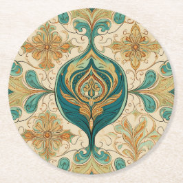Paisley Smaragd Coaster Underlägg Papper Rund