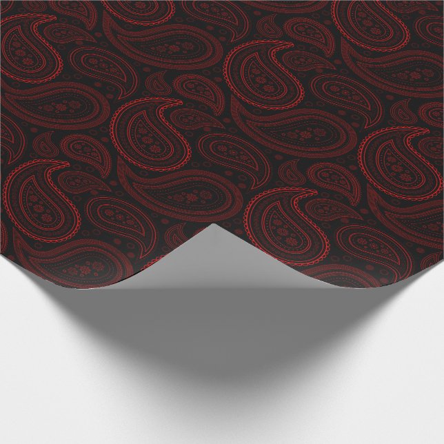 Paisley som är röd på svart slående in papper presentpapper (Hörn)