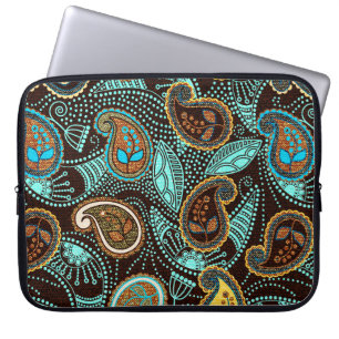Paisley, sömlös mönster, jeans struktur, effekt laptop fodral