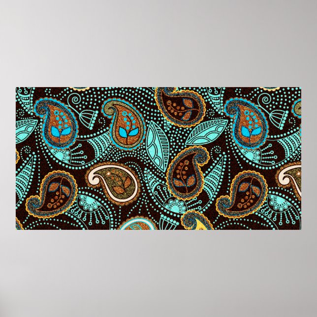 Paisley, sömlös mönster, jeans struktur, effekt poster (Framsidan)