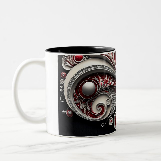 Paisley Swirl Red, Silver och White 2 mugg (Vänster)