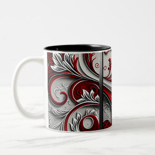 Paisley Swirl Red, Silver och White 3 Två-Tonad Mugg
