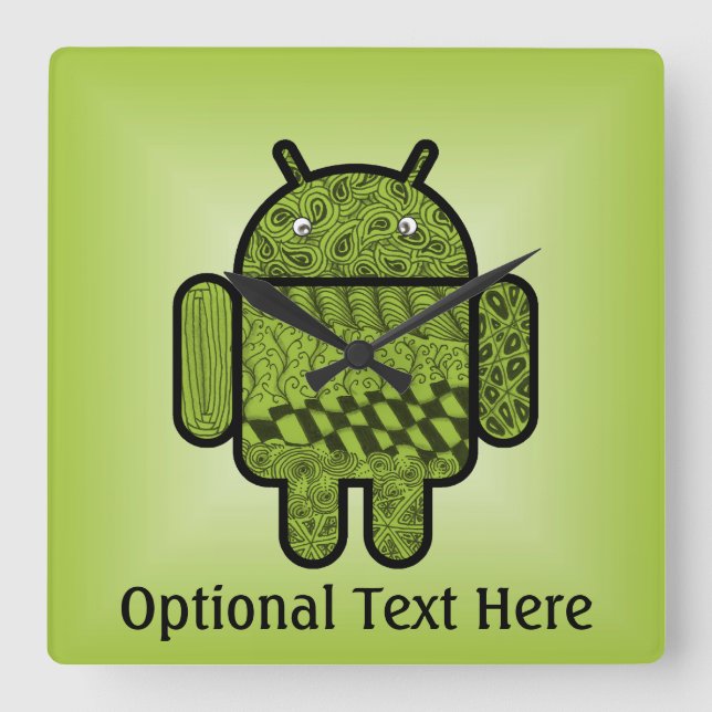 Paisley-tecken för Android™ Robot Fyrkantig Klocka (Framsida)