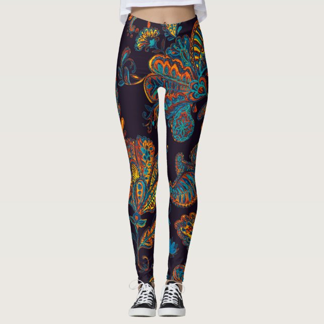 Paisley-vattenfärg: blommönstrets panel leggings (Framsida)