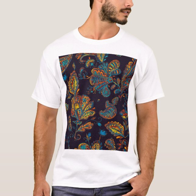 Paisley-vattenfärg: blommönstrets panel t shirt (Framsida)