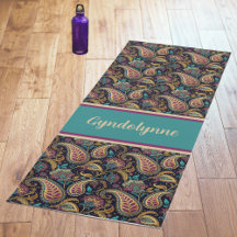Paisley Vintage Utseende Svart Teal Lila Monogram