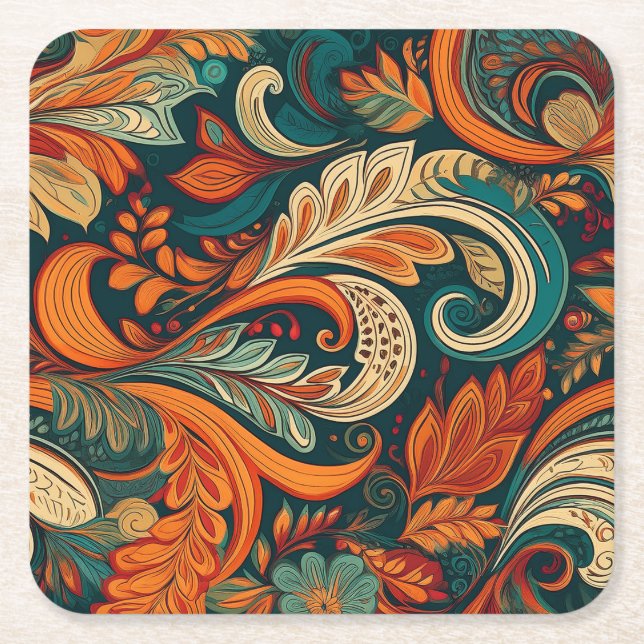 Paisley Virvel Coaster Underlägg Papper Kvadrat (Framsidan)