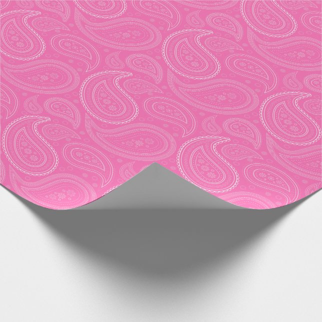 Paisley vit på rosa slående in papper presentpapper (Hörn)