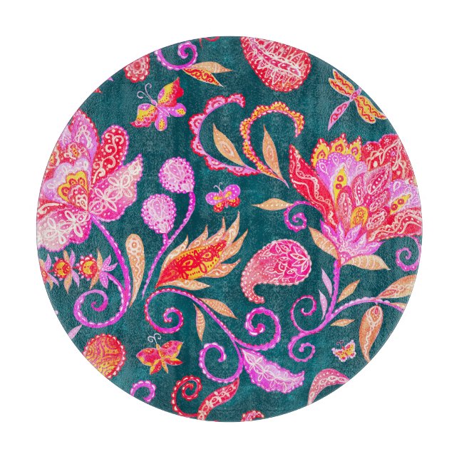 Paisley Watercolor Blommönster Tile (Framsidan)