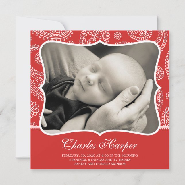 Paisley Westerna Tillkännagivande för födelse Meddelande (Framsida)