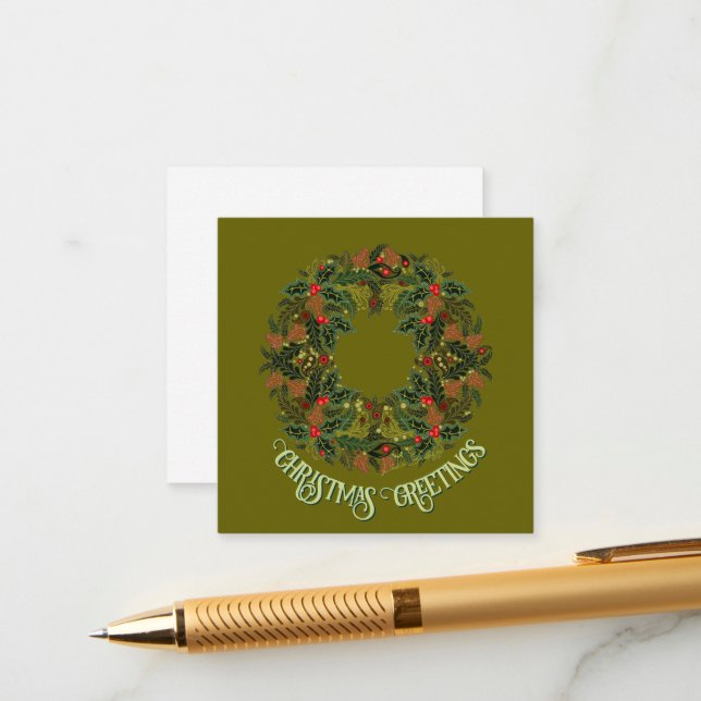 Paisley Wreath on Green Enclosure Christmas Card Tilläggskort (Fram/Back In Situ)