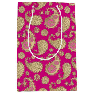 Paisleymönster, mjukt guld på djup fuchsia rosa