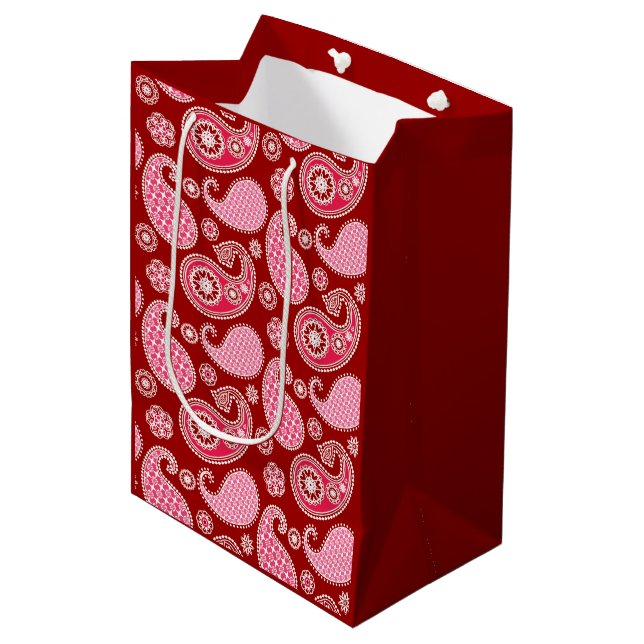 Paisleymönster, Mörkröd, Rosa och Vit (Framsidan Vinklad)