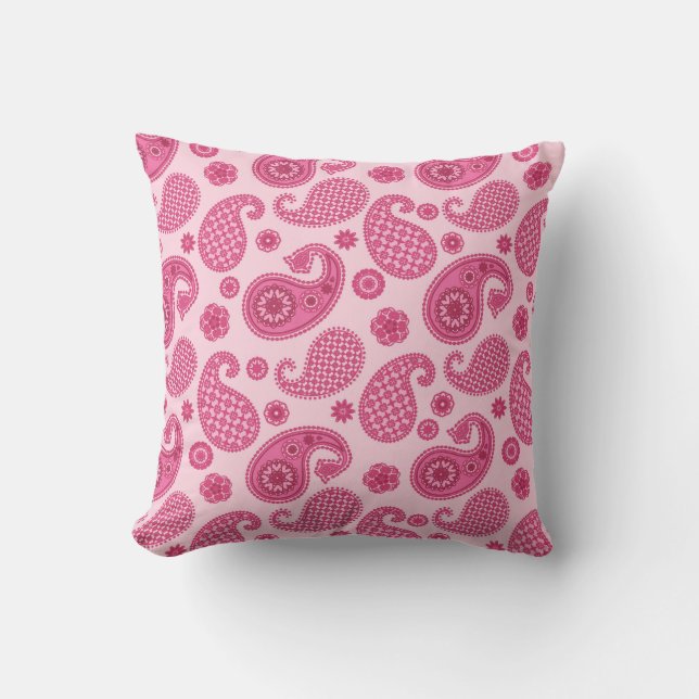 Paisleymönster, pastell korallrosa och fuchsia kudde (Framsida)