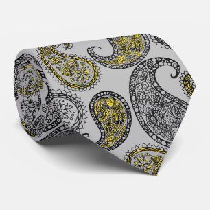 Paisleys mönster Grått och Gult Slips