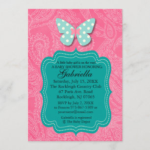 Paisly Rosa med Butterfly Baby Shower-inbjudan Inbjudningar