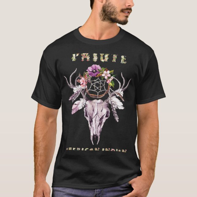 Paiute Indian Tribe BOHO Blommigt Skull Ret T Shirt (Framsida)