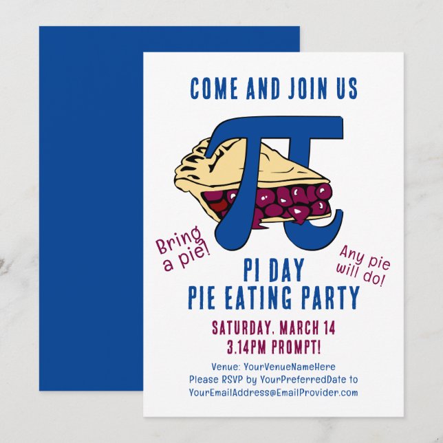 Paj Eating PI DAY Party Inbjudningar (Fram/baksida)