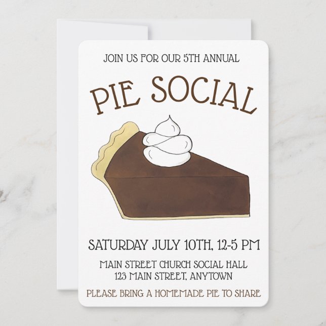 Paj Social Party Dessert Bake Sale Chocolate Segme Inbjudningar (Framsida)