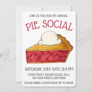 Paj Social Party Dessert Bake Sale Strawberry Inbjudningar