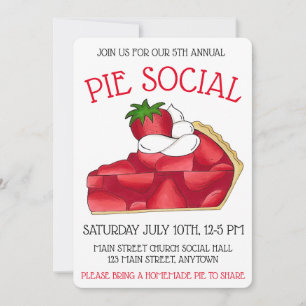 Paj Social Party Dessert Bake Sale Strawberry Inbjudningar