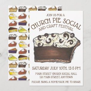 Paj Social Pi Day Party Dessert Bake Sale Segment Inbjudningar