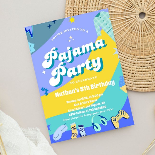 Pajama Gamefest Pojkarnas Pyjamasover Inbjudningar (boys pajama party invite, sleepover invitation boy, gaming birthday invite, boys birthday invitation)